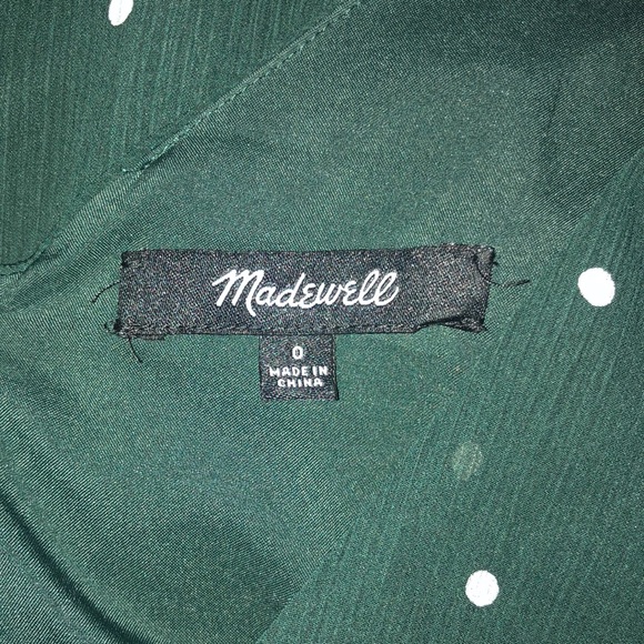 Madewell green and white dot smocked shoulder v neck dress smoky spruce, size 0 - Picture 8 of 10